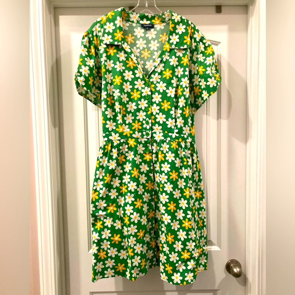 ModCloth Retro Green/Yellow Floral Shirt Dress 3x